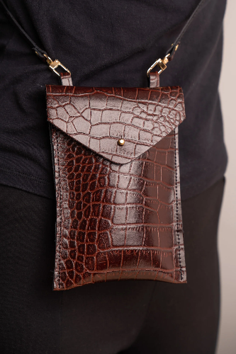 Phone Crossbody - Walnut Croc